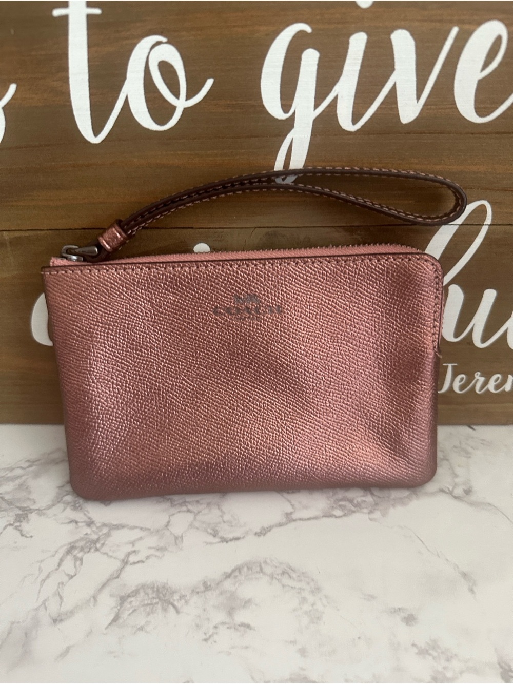 Coach  Zip Wristlet-Metallic Dark Blush